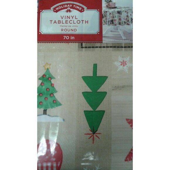 Holiday Time Vinyl Tablecloth Round 70" Christmas Print Bears Cardinals Fox NEW - Picture 2 of 7